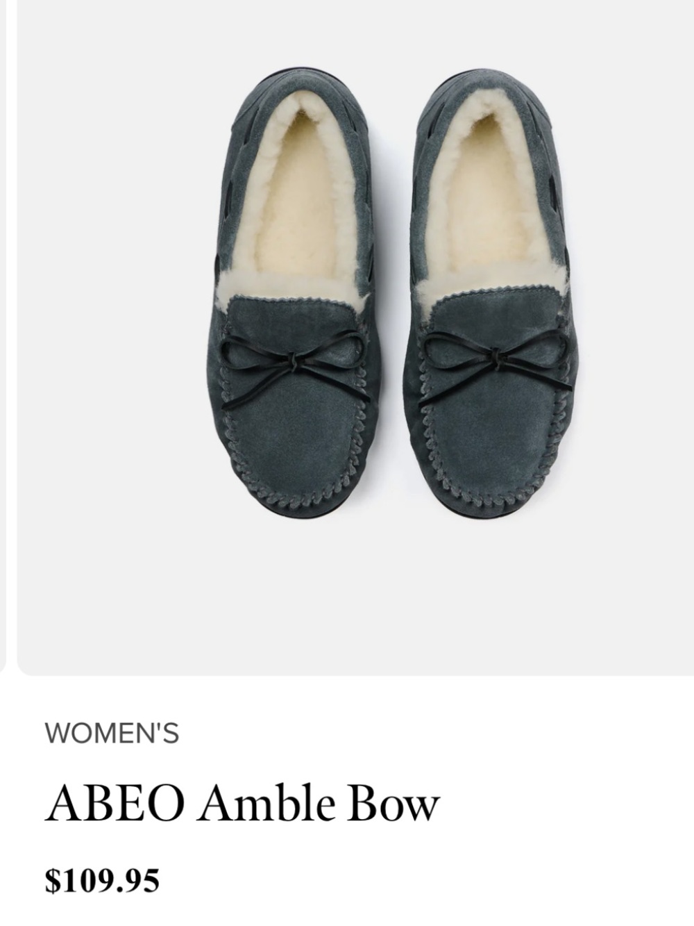 ABEO Amble Bow Women's Gray Suede Moccasin Slippers with Cream Shearling - Picture 2 of 8